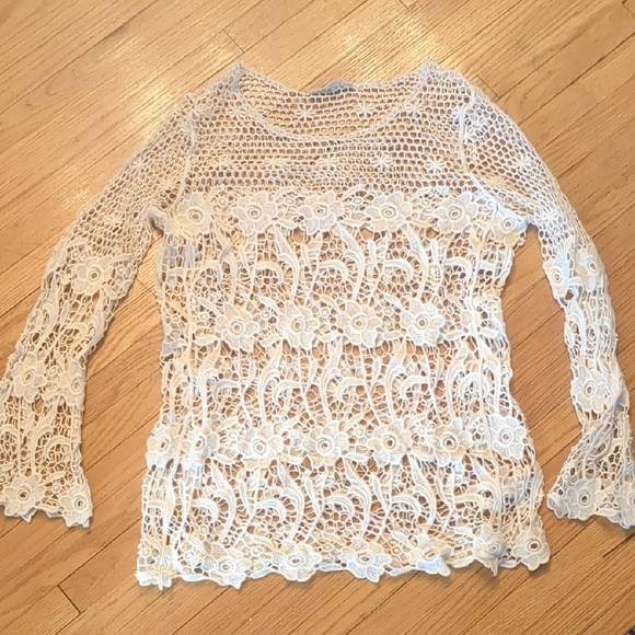 cleo Tops - Cream Crochet Open-Knit Top